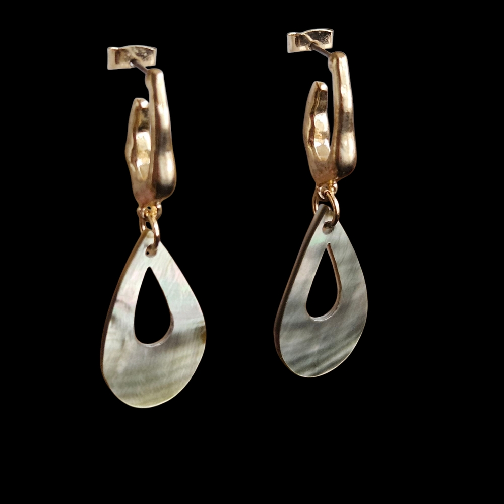 NWT - Gold and Abalobe Shell Teardrop Earrings